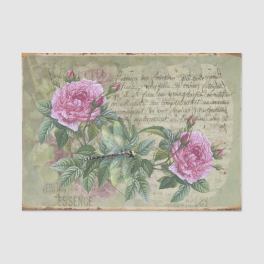  stijlroze rozen, insecten en script tissuepapier (Voorkant)