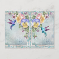 stijlvogels en paarse bloemen