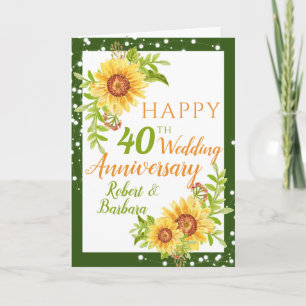 Stijlvol 40th Wedding Jubileum Floral Sunflower Kaart