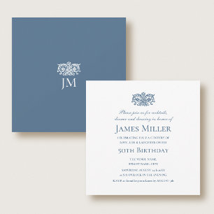 Stijlvol 50-jarig jubileumfeest Elegant Blauw Sier Kaart