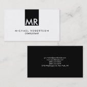 Stijlvol aantrekkelijk monogram zwart wit visitekaartje (Voorkant / Achterkant)