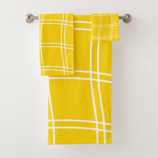 Stijlvol Abstract geel rasterpatroon Bad Handdoek (Insitu)