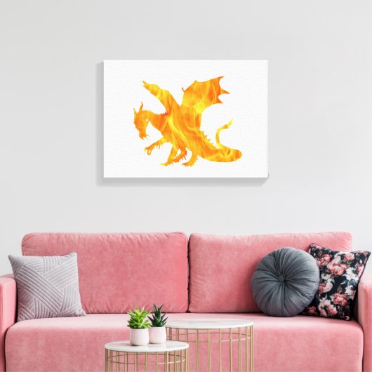 Stijlvol afbeelding van draak in vlam canvas afdruk (Insitu (Woonkamer))