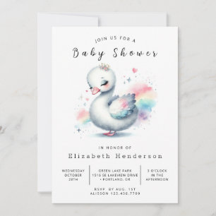 Stijlvol afdrukbaar Swan-Baby shower Kaart