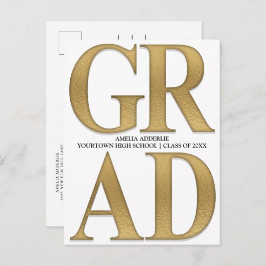 Stijlvol Afstudeerder Aankondiging Wit goud Uitnod (Voorkant / Achterkant)