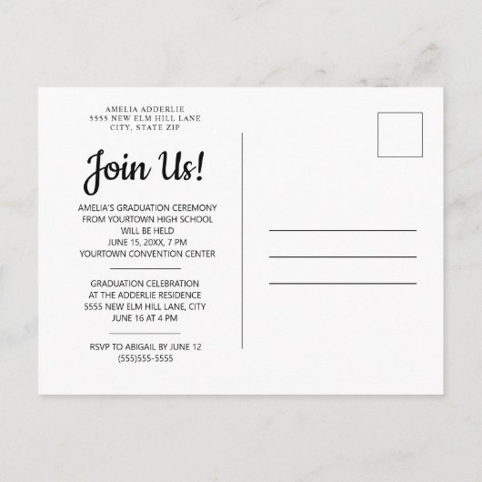 Stijlvol Afstudeerder Aankondiging Wit goud Uitnod (Achterkant)