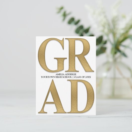 Stijlvol Afstudeerder Aankondiging Wit goud Uitnod (Staand voorkant)