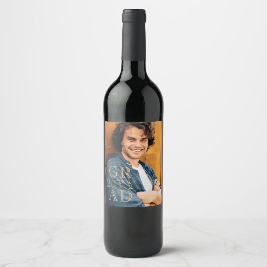 Stijlvol Afstudeerder Fotodatum Afstuderen Gold Sc Wijn Etiket (Voorkant)