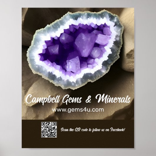 Stijlvol Amethyst Geode Aangepaste QR-teken Poster (Voorkant)