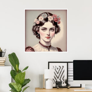 Stijlvol antiek, schoonheid met gekromde bloemen poster