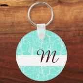 Stijlvol Aqua Mint Crackle met monogram Initiaal Sleutelhanger (Voorkant)