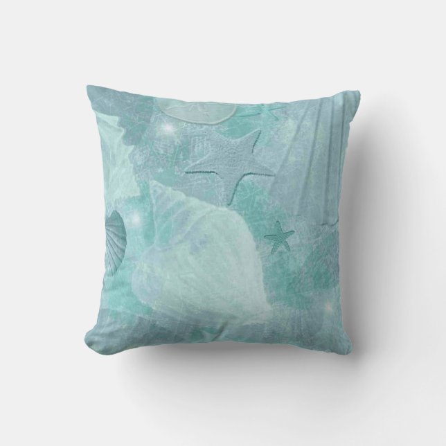 Stijlvol Aqua Seashell kussen (Voorkant)