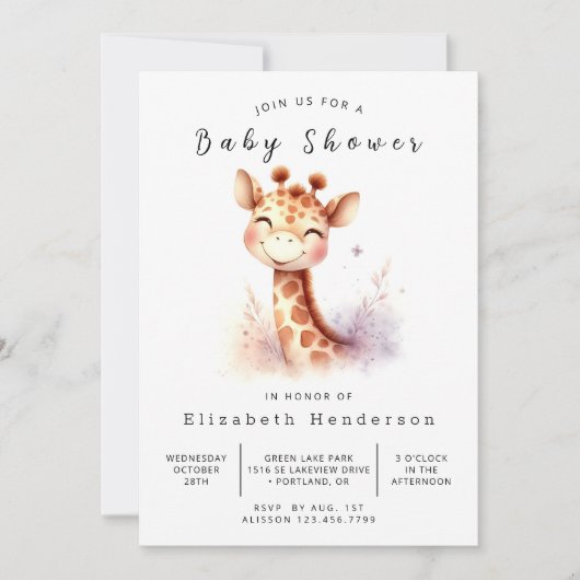 Stijlvol bewerkbaar Giraffe-Baby shower Kaart (Voorkant)