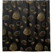Stijlvol Black Gold Seashells Pattern Douchegordijn (Voorkant)