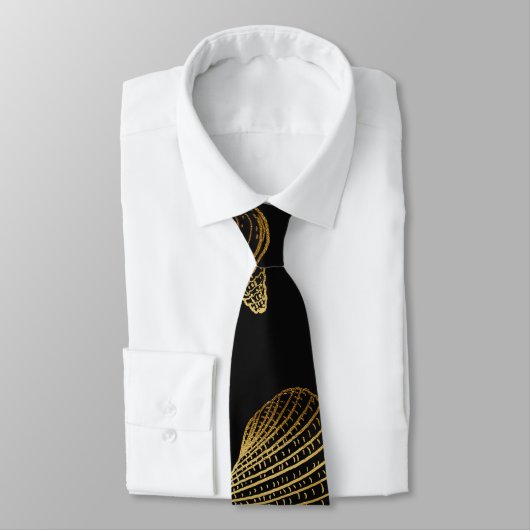 Stijlvol Black Gold Seashells Pattern Stropdas (Gebonden)