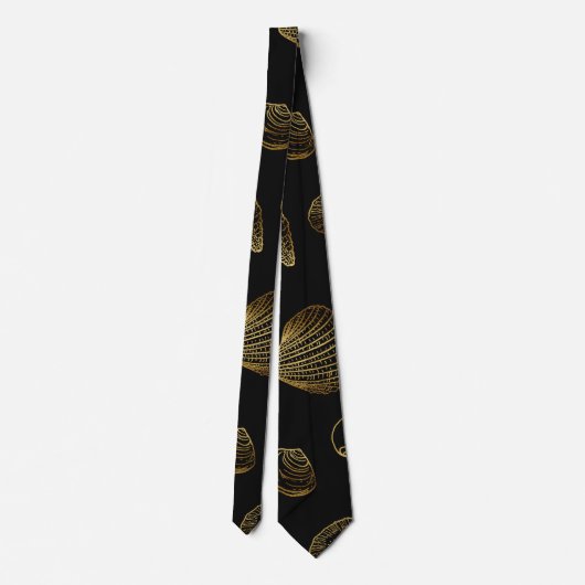 Stijlvol Black Gold Seashells Pattern Stropdas (Achterkant)