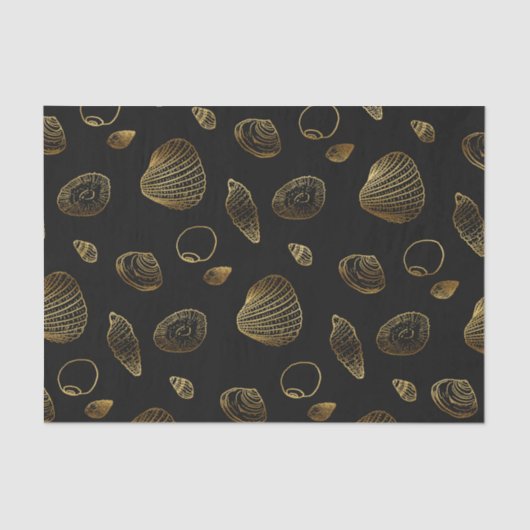 Stijlvol Black Gold Seashells Pattern Tissuepapier (Voorkant)