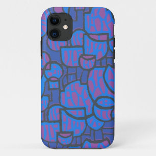 Stijlvol blauw en magenta Abstract, zwarte overzic iPhone 11 Hoesje