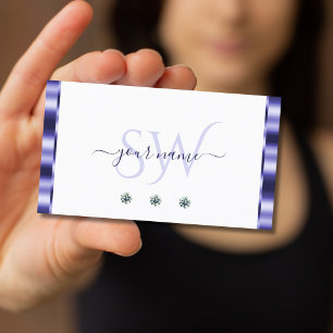 Stijlvol blauw en wit monogram voor pekende juwele visitekaartje
