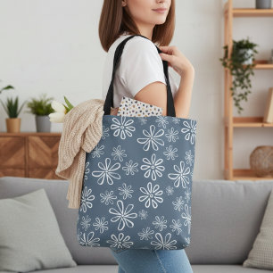 Stijlvol blauw en witte Floral Draagtas