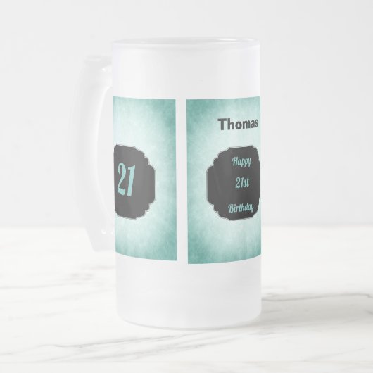 Stijlvol blauw en zwart 21ste verjaardag design matglas bierpul (Voorkant links)