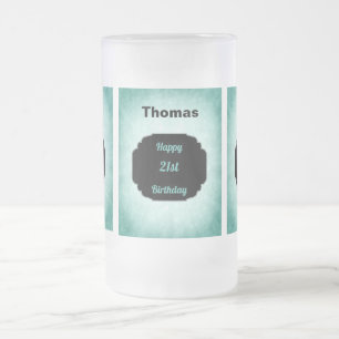 Stijlvol blauw en zwart 21ste verjaardag design matglas bierpul