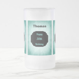 Stijlvol blauw en zwart 30th Birthday-ontwerp Matglas Bierpul
