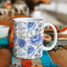Stijlvol blauw Floral Art waterverf Patroon