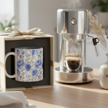 Stijlvol blauw Floral Art waterverf Patroon