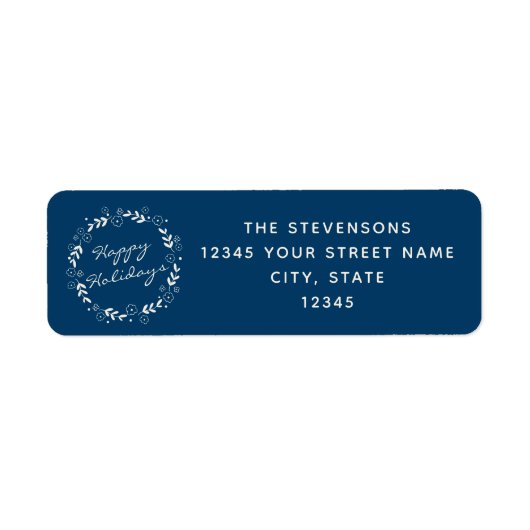 Stijlvol Blauw Floral Prettige feestdagen Retourad Etiket (Voorkant)