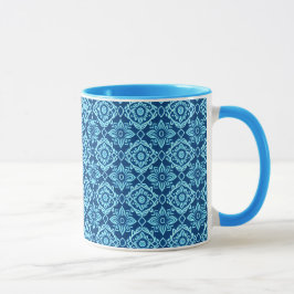 Stijlvol blauw geometrisch bloemenpatroon mok