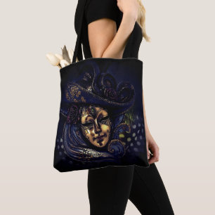 Stijlvol blauw goudveeg-carnavalmasker draagtas
