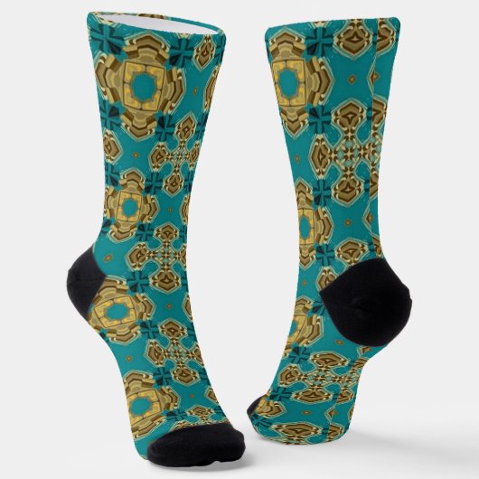 Stijlvol blauw groen Marokkaans tegelpatroon Sokken (Gebogen)