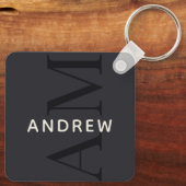 Stijlvol blauw monogram en naam sleutelhanger (Achterkant)