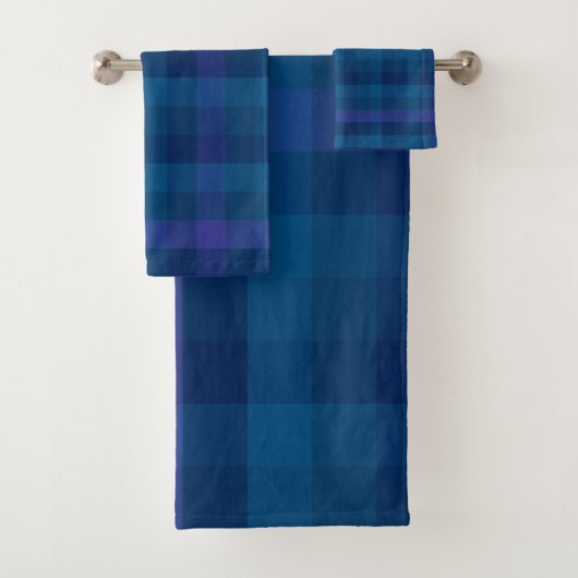 Stijlvol blauw Paars Check Geometric Pset Pattern Bad Handdoek (Insitu)