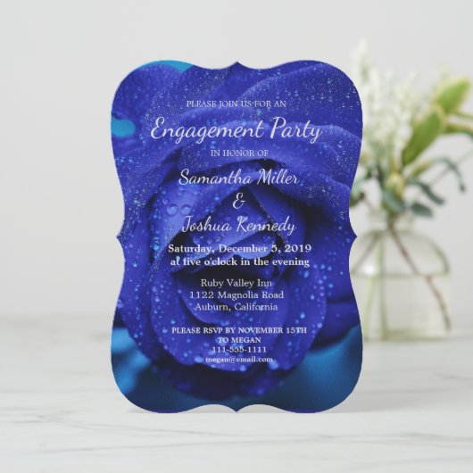 Stijlvol blauw Roos Verloving Kaart (Staand voorkant)