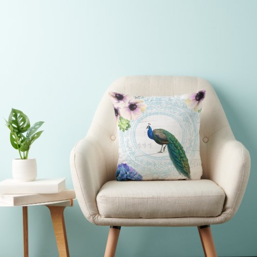 Stijlvol blauw, roze en wit bloemperk kussen (Stoel)