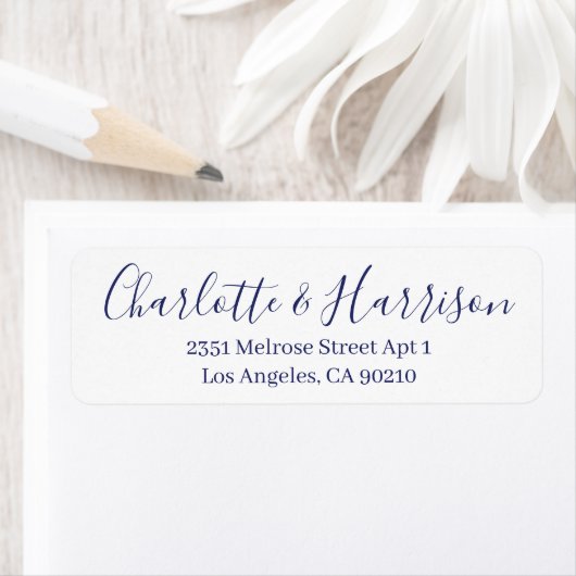 Stijlvol blauw script moderne elegante bruiloft etiket (Insitu)