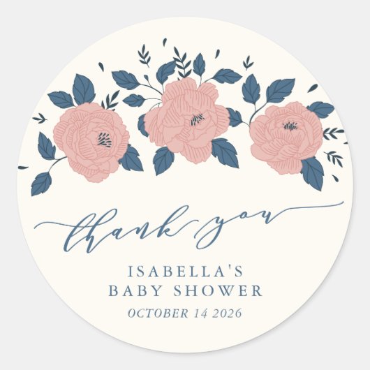 Stijlvol blauw tuinventiel Baby shower Dank u Ronde Sticker (Voorkant)