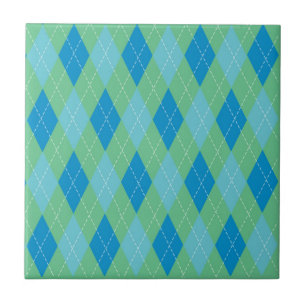 Stijlvol blauw turquoise groen argyle patroon tegeltje