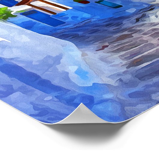 Stijlvol blauw wit mykonos Griekenland schilderij Poster (Hoek)