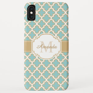 Stijlvol Blauwgroen blauw Marokkaans patroonmonogr iPhone XS Max Hoesje