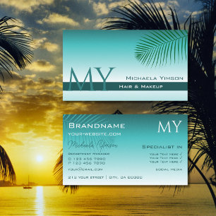 Stijlvol Blauwgroen Gradiënt Chic Palm Leaf met Mo Visitekaartje
