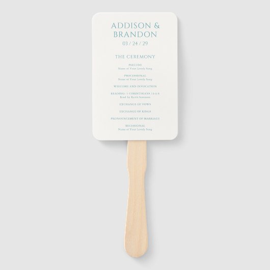 Stijlvol Blauwgroen modern huwelijksprogramma Handwaaier (Voorkant)