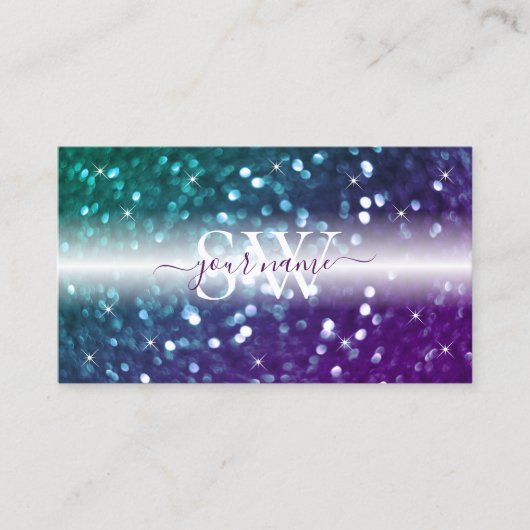 Stijlvol Blauwgroen Paars monogram met zwarte spar Visitekaartje (Voorkant)