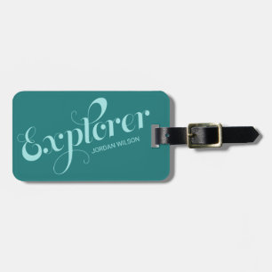 Stijlvol Blauwgroen Script Typography Explorer Bag Bagagelabel