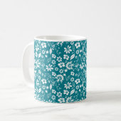 Stijlvol Blauwgroen Turquoise Blue Floral Pattern Koffiemok (Voorkant links)