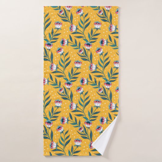 Stijlvol bloemmotief met stippen en groene bladere bad handdoek (Badhanddoek)