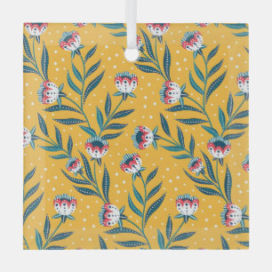 Stijlvol bloemmotive met stippen en groene bladere glas ornament
