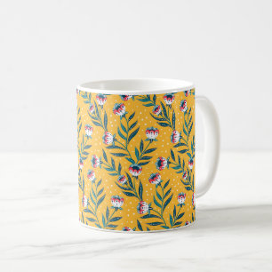 Stijlvol bloemmotive met stippen en groene bladere koffiemok